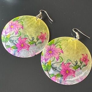 Floral Yellow and Pink Earrings